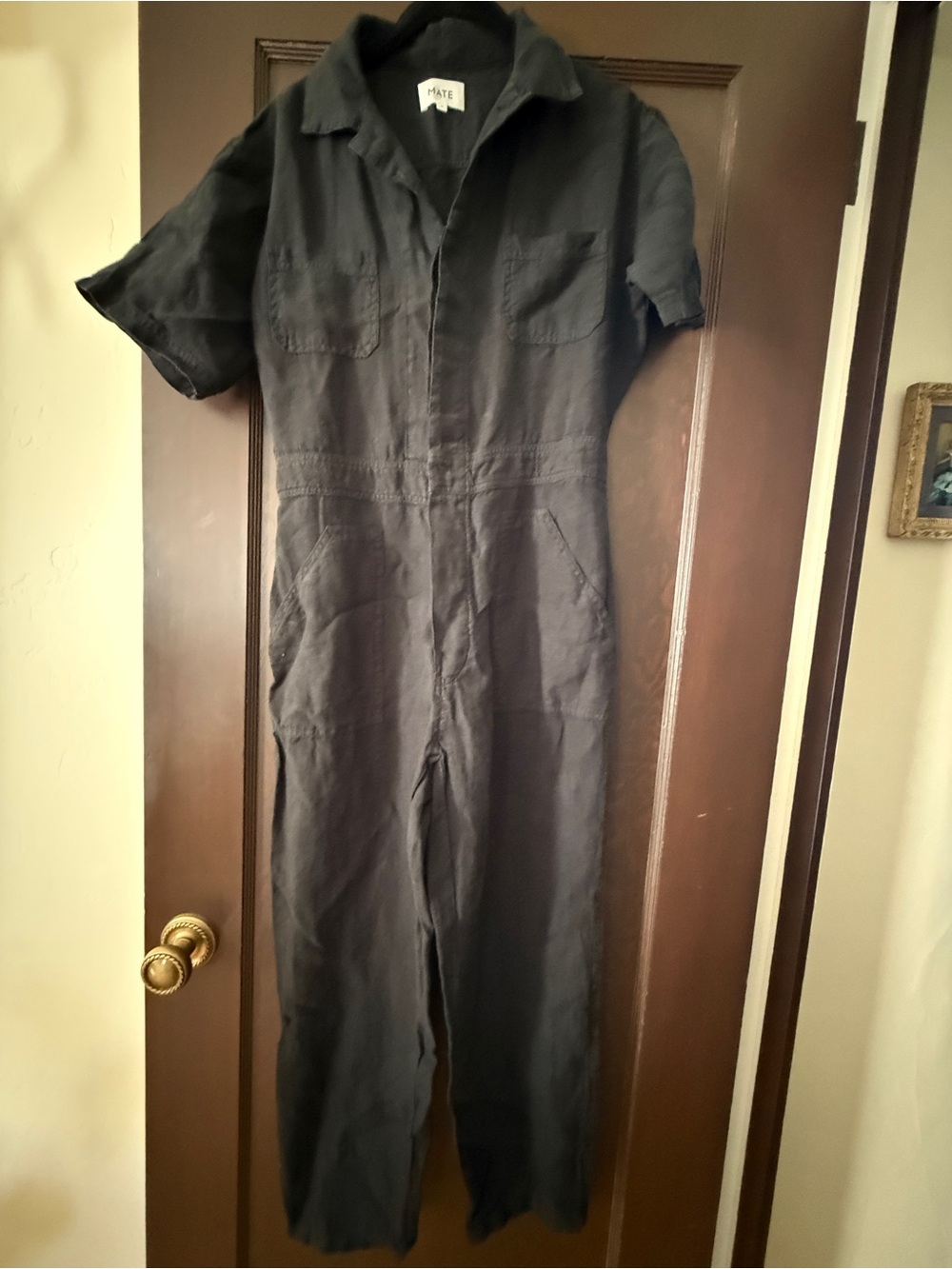 Womens Black linen One-Piece Jumpsuit